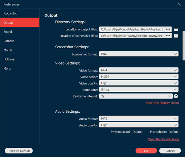 Output Preferences