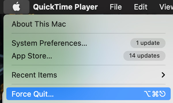 Geforceerd stoppen Quicktime