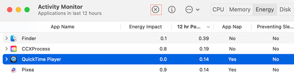 Lépjen ki a Quicktime Activity monitorból