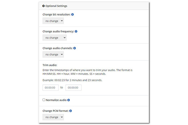 Configurações do conversor online