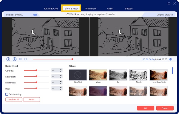 Добавить фильтр эффектов для редактирования видео WEBM