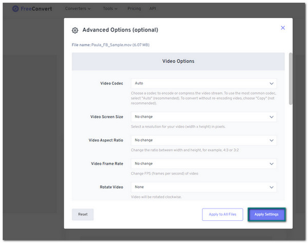 FreeConvert Advanced Settings