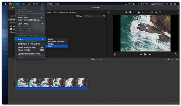 iMovie File Share Menu