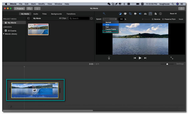 iMovie Mac غيّر سرعة وتيرة