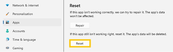 Reset Snipping Tool