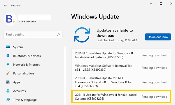 Kemas kini Windows 11