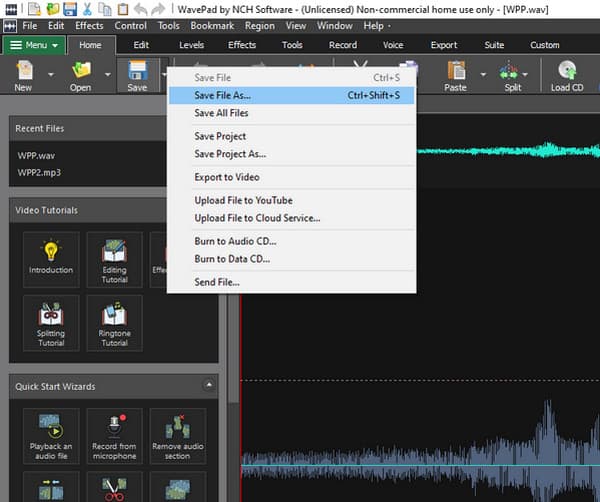 WavePad Save as