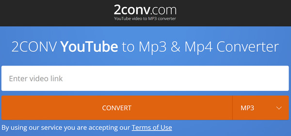 2Conv webhely, mint az FLV2MP3