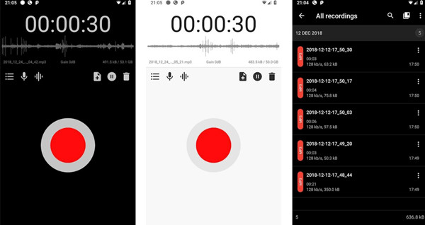 Gravador de áudio padrão Android