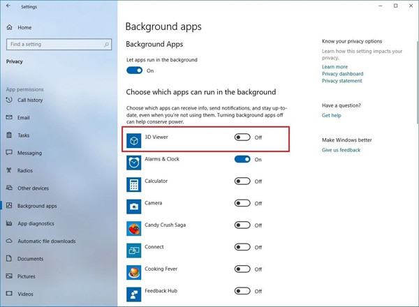 Deaktiver baggrundsapps Windows 10