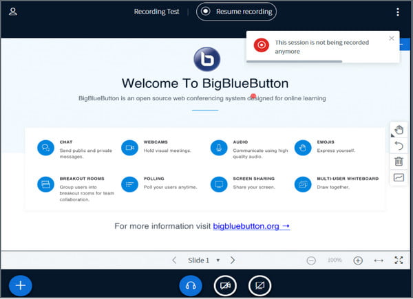 BigBlueButton Pauză Salvare înregistrare