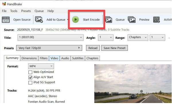 Handbrake Start Encode
