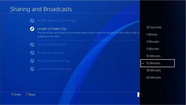 Menu Condividi PS4 Lunghezza del clip video