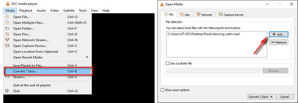 VLC Media Convert บันทึก เพิ่มวิดีโอ