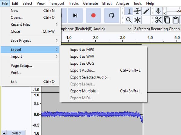 Audacity-fileksport som optag MP3 på Mac