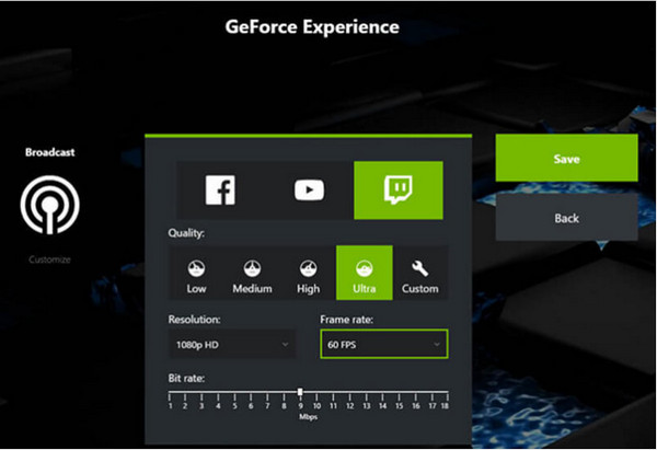 Запись GeForce Broadcast GeForce Experience