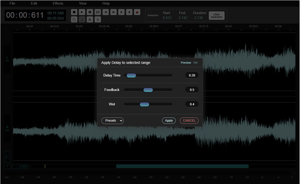 Audio Tool Set Effects Delay How to Delay Audio Online