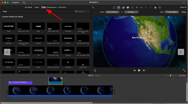 iMovie เพิ่มชื่อเรื่อง