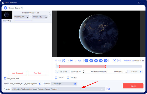 AnyRec Save to Export Trim-Videos unter Windows 11