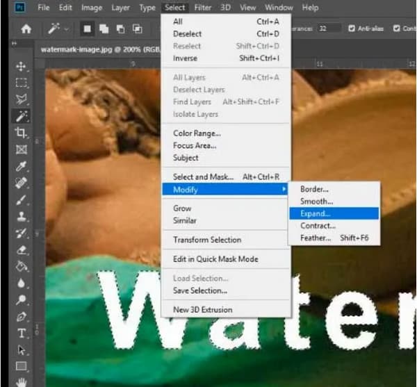 Photoshop Válassza a Módosítást Bontsa ki a Getty Image Watermark eltávolítása lehetőséget