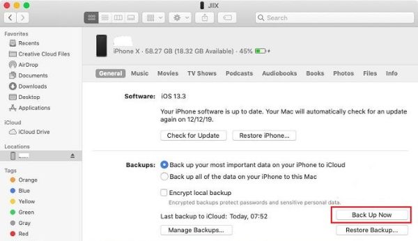 สำรองข้อมูล iPhone ด้วย Finder