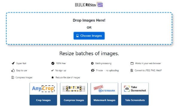 Bulk Resize Photos Interface