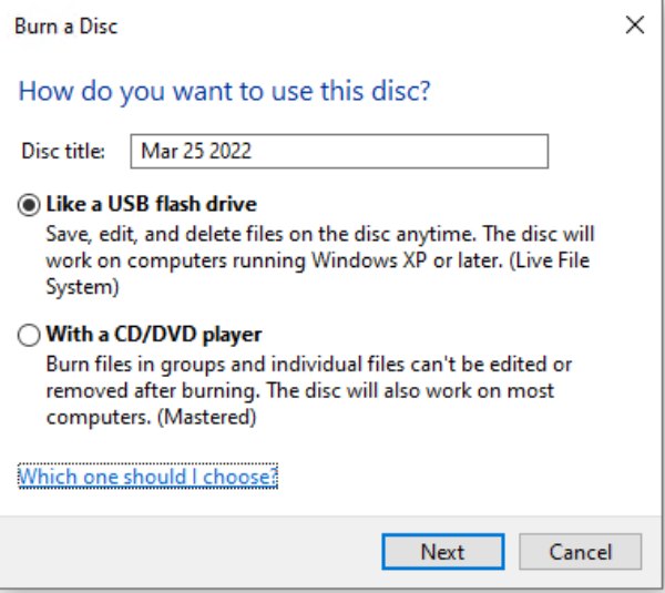 เบิร์น A Disc File Explorer