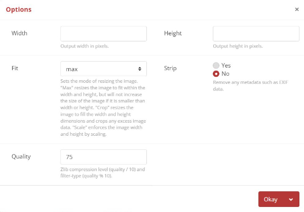 Paramètres de choix personnalisés de Cloudconvert