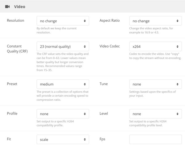 Opciones de carga de CloudConvert