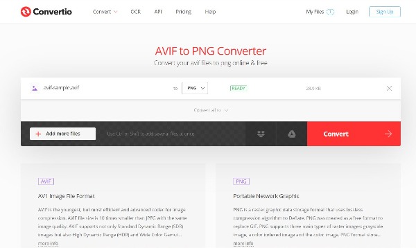 使用 Convertio 将 AVIF 转换为 PNG