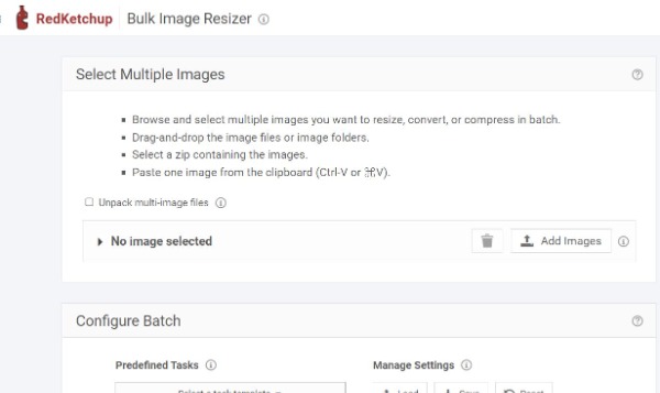 Interface de redimensionnement d'image en masse Redketchup