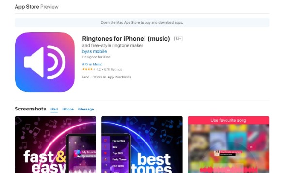 Ringetoner for iPhone musikkgrensesnitt