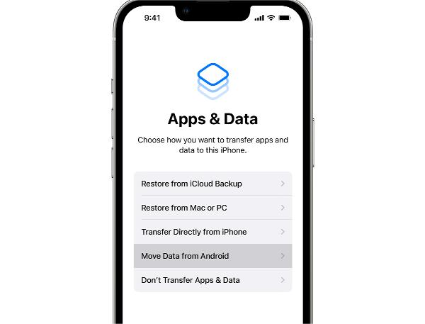 Sett opp iphone og trykk på Flytt data fra Android