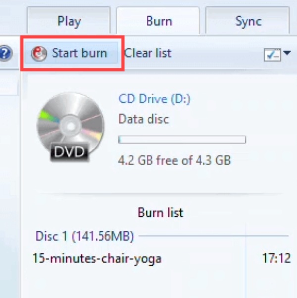 Start brenne platen i Windows Media Player