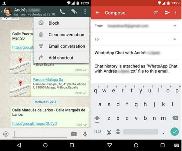 WhatsApp e-mail beszélgetés