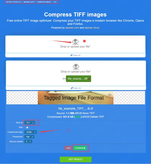 Comprimi TIFF sul sito APOSE