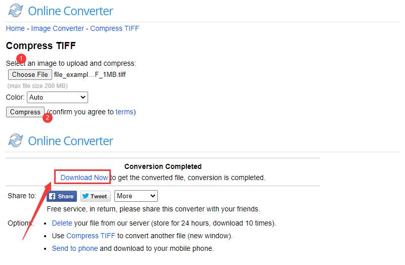 Komprimujte TIFF na Online Converter