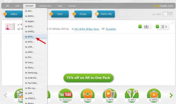 Converti DVD in MP4 Freemake Video Converter
