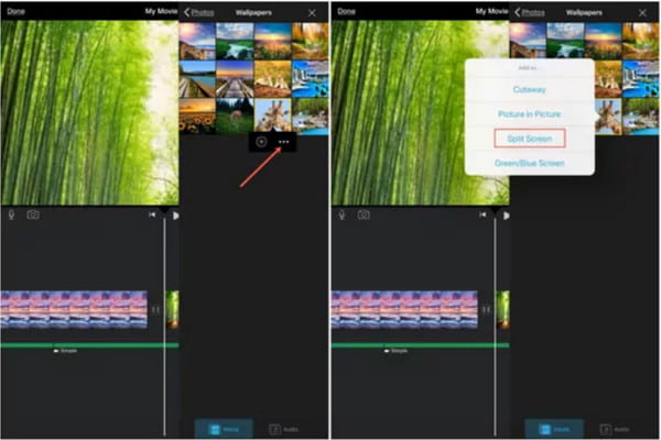 Podzielony ekran iPhone'a iMovie