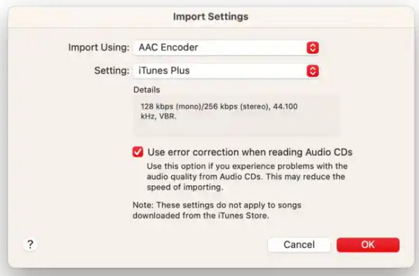 Configurações de importação do iTunes