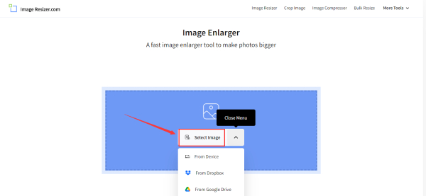 Cliquez sur Sélectionner des images sur Image Resizer Com