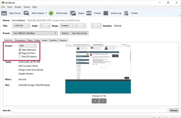 Pilih Output Format Handbrake