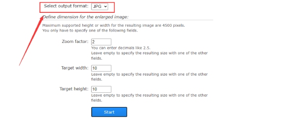 Scegli Formato di output ImageEnlarger