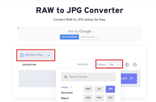 Tambah Lagi Fail dan Pilih Format Output Freeconvert