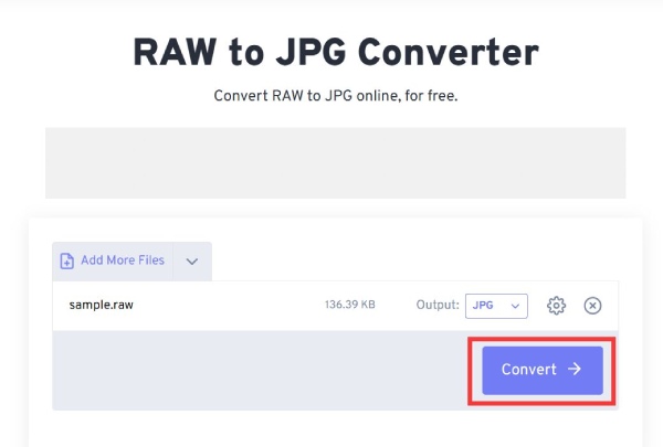 Mentah Tersembunyi ke JPG dengan Freeconvert