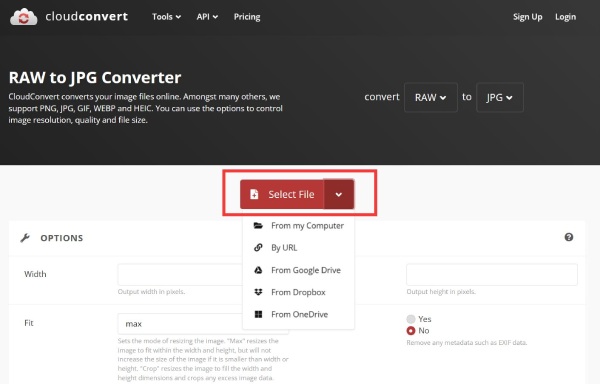 Importujte soubor Cloudconvert