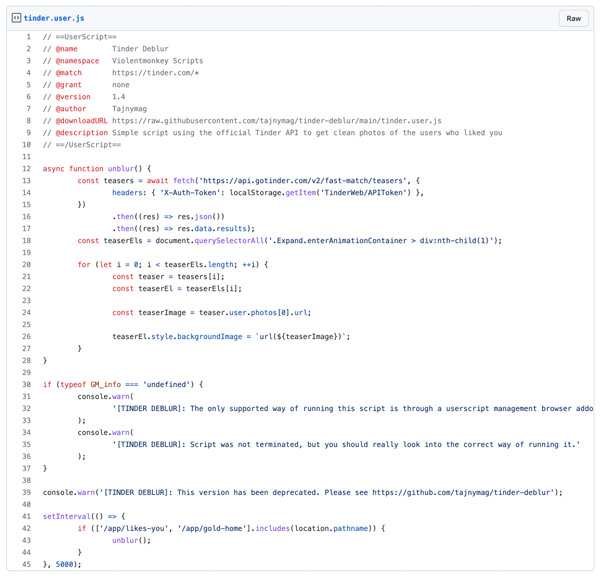 Tinder User JS