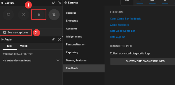 xbox game bar recording interface