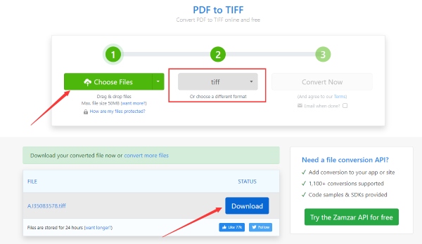 Zamzar 将 PDF 转换为 TIFF