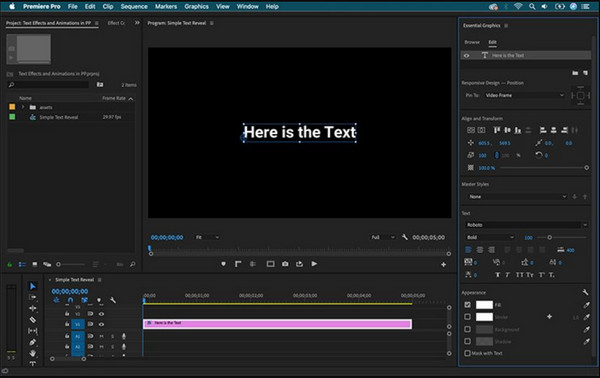 Strumento testo di Adobe Premiere